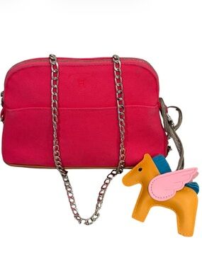 HERMES H CANVAS POUCH ON UNBRANDED CHAIN & BAG CHARM
